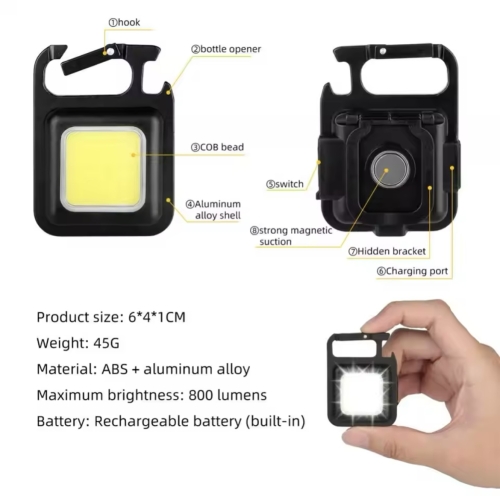 Multifunctional Portable Mini LED Flashlight USB Rechargeable Pocket Keychain Light - 2